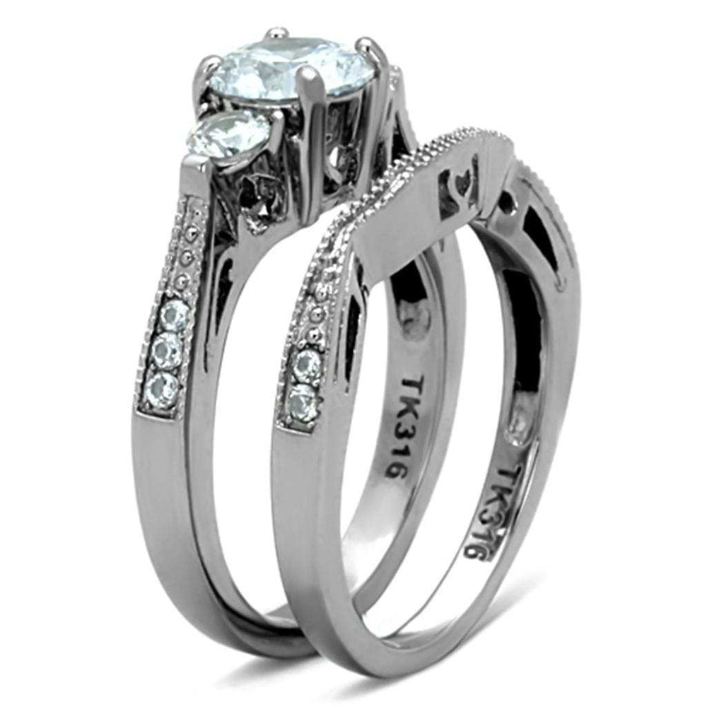 TK1W002 - High polished (no plating) Stainless Steel Ring with AAA Grade CZ in Clear - Alamode - Flyclothing LLC