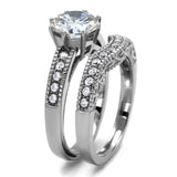 TK1W007 - High polished (no plating) Stainless Steel Ring with AAA Grade CZ  in Clear - Alamode