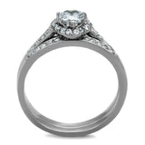 TK1W161 - High polished (no plating) Stainless Steel Ring with AAA Grade CZ  in Clear - Alamode