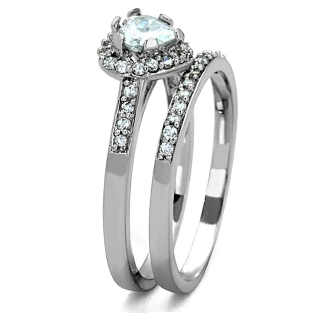 TK1W161 - High polished (no plating) Stainless Steel Ring with AAA Grade CZ in Clear - Alamode - Flyclothing LLC