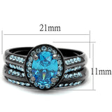 TK1W163LJ - IP Light Black  (IP Gun) Stainless Steel Ring with AAA Grade CZ  in Sea Blue - Alamode
