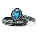 TK1W163LJ - IP Light Black (IP Gun) Stainless Steel Ring with AAA Grade CZ in Sea Blue - Alamode - Flyclothing LLC