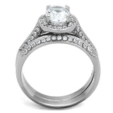 TK1W163 - High polished (no plating) Stainless Steel Ring with AAA Grade CZ  in Clear - Alamode