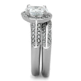 TK1W163 - High polished (no plating) Stainless Steel Ring with AAA Grade CZ  in Clear - Alamode