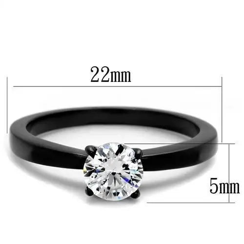 TK2013 - IP Black(Ion Plating) Stainless Steel Ring with AAA Grade CZ in Clear - Alamode - Flyclothing LLC