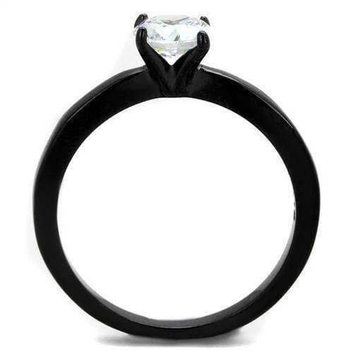TK2013 - IP Black(Ion Plating) Stainless Steel Ring with AAA Grade CZ in Clear - Alamode - Flyclothing LLC
