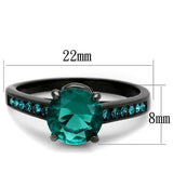 TK2014 - IP Black(Ion Plating) Stainless Steel Ring with Synthetic Synthetic Glass in Blue Zircon - Alamode