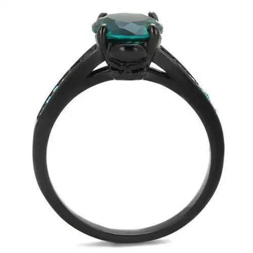 TK2014 - IP Black(Ion Plating) Stainless Steel Ring with Synthetic Synthetic Glass in Blue Zircon - Alamode - Flyclothing LLC