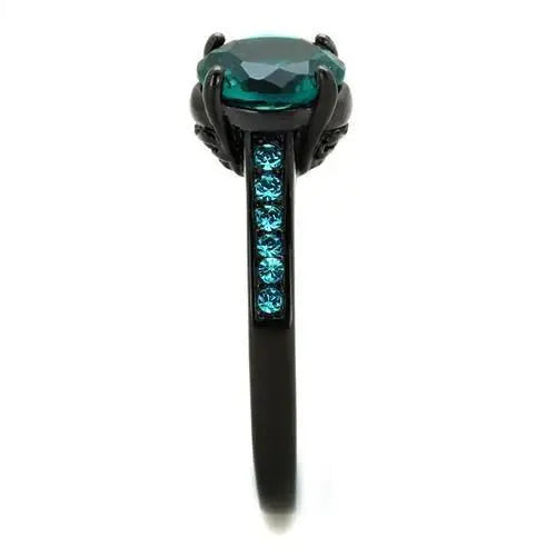 TK2014 - IP Black(Ion Plating) Stainless Steel Ring with Synthetic Synthetic Glass in Blue Zircon - Alamode - Flyclothing LLC