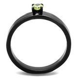 TK2015 - IP Black(Ion Plating) Stainless Steel Ring with AAA Grade CZ  in Apple Green color - Alamode