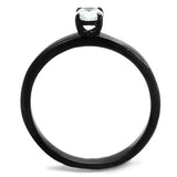TK2016 - IP Black(Ion Plating) Stainless Steel Ring with AAA Grade CZ  in Clear - Alamode