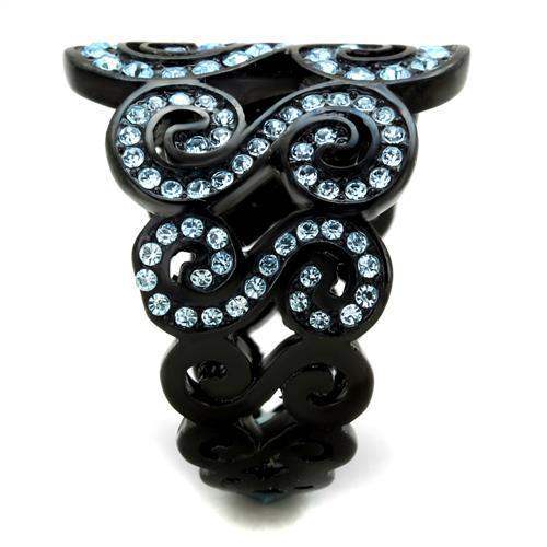 TK2018 - IP Black(Ion Plating) Stainless Steel Ring with Top Grade Crystal in Sea Blue - Alamode - Flyclothing LLC