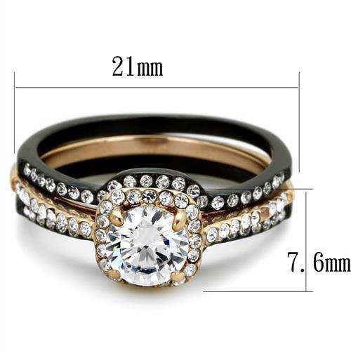 TK2020 - IP Rose Gold+ IP Black (Ion Plating) Stainless Steel Ring with AAA Grade CZ in Clear - Alamode - Flyclothing LLC