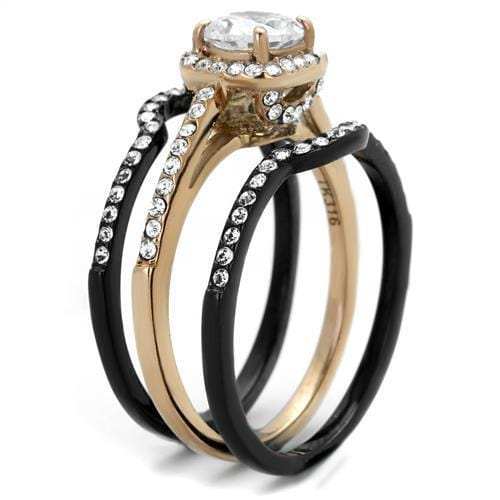 TK2020 - IP Rose Gold+ IP Black (Ion Plating) Stainless Steel Ring with AAA Grade CZ in Clear - Alamode - Flyclothing LLC