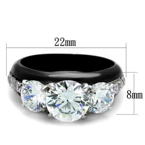 TK2021 - Two-Tone IP Black Stainless Steel Ring with AAA Grade CZ in Clear - Alamode - Flyclothing LLC