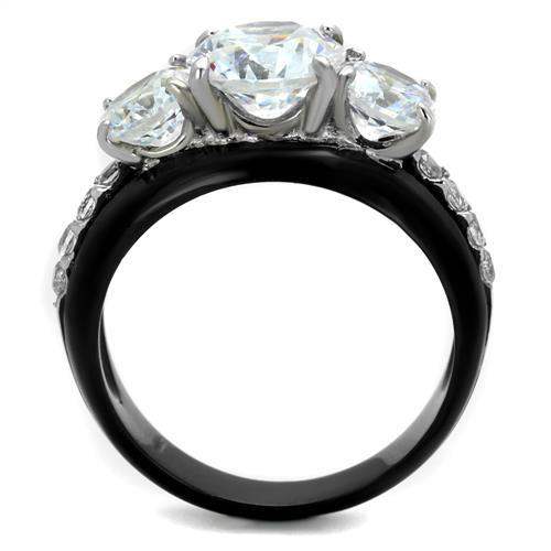 TK2021 - Two-Tone IP Black Stainless Steel Ring with AAA Grade CZ in Clear - Alamode - Flyclothing LLC