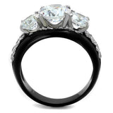 TK2021 - Two-Tone IP Black Stainless Steel Ring with AAA Grade CZ  in Clear - Alamode