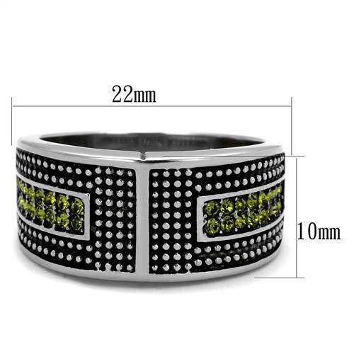 TK2022 - High polished (no plating) Stainless Steel Ring with Top Grade Crystal in Olivine color - Alamode - Flyclothing LLC