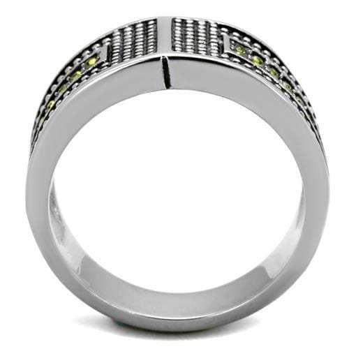 TK2022 - High polished (no plating) Stainless Steel Ring with Top Grade Crystal in Olivine color - Alamode - Flyclothing LLC