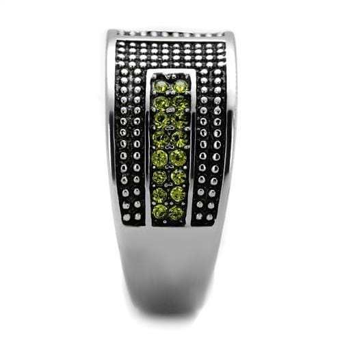 TK2022 - High polished (no plating) Stainless Steel Ring with Top Grade Crystal in Olivine color - Alamode - Flyclothing LLC