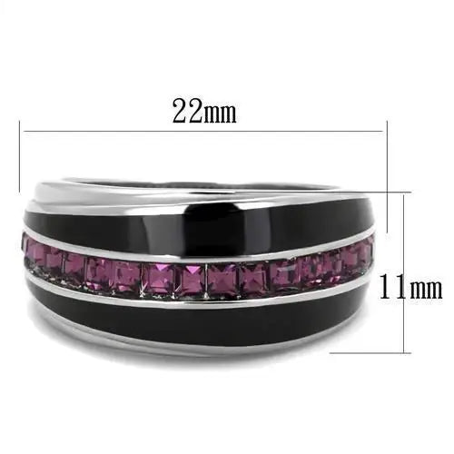 TK2023 - High polished (no plating) Stainless Steel Ring with Top Grade Crystal in Amethyst - Alamode - Flyclothing LLC