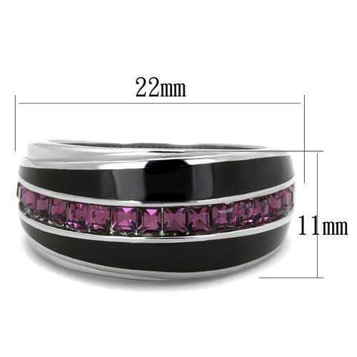 TK2023 - High polished (no plating) Stainless Steel Ring with Top Grade Crystal in Amethyst - Alamode - Flyclothing LLC