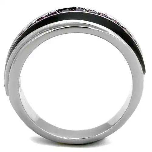 TK2023 - High polished (no plating) Stainless Steel Ring with Top Grade Crystal in Amethyst - Alamode - Flyclothing LLC