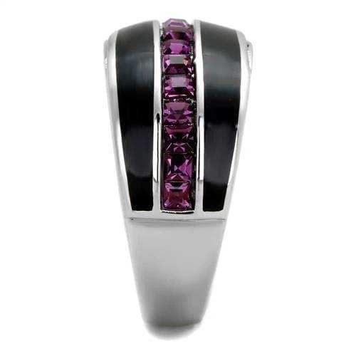 TK2023 - High polished (no plating) Stainless Steel Ring with Top Grade Crystal in Amethyst - Alamode - Flyclothing LLC