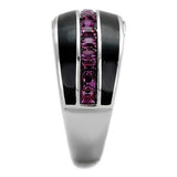 TK2023 - High polished (no plating) Stainless Steel Ring with Top Grade Crystal  in Amethyst - Alamode