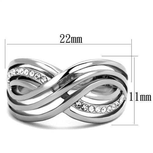 TK2025 - High polished (no plating) Stainless Steel Ring with Top Grade Crystal in Clear - Alamode - Flyclothing LLC