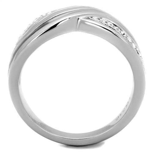 TK2025 - High polished (no plating) Stainless Steel Ring with Top Grade Crystal in Clear - Alamode - Flyclothing LLC