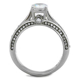 TK2026 - High polished (no plating) Stainless Steel Ring with AAA Grade CZ in Clear - Alamode - Flyclothing LLC