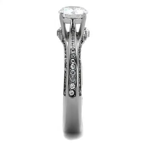 TK2026 - High polished (no plating) Stainless Steel Ring with AAA Grade CZ in Clear - Alamode - Flyclothing LLC