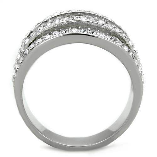TK2029 - High polished (no plating) Stainless Steel Ring with Top Grade Crystal in Clear - Alamode - Flyclothing LLC