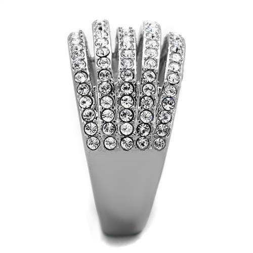 TK2029 - High polished (no plating) Stainless Steel Ring with Top Grade Crystal in Clear - Alamode - Flyclothing LLC