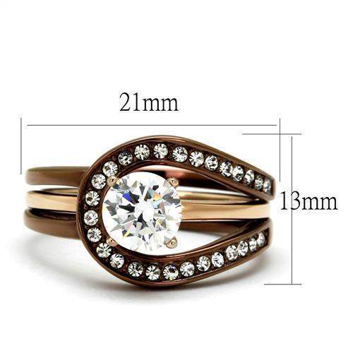 TK2032LC - IP Rose Gold & IP light Coffee Stainless Steel Ring with AAA Grade CZ in Clear - Alamode - Flyclothing LLC