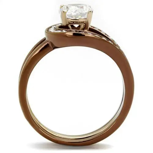 TK2032LC - IP Rose Gold & IP light Coffee Stainless Steel Ring with AAA Grade CZ in Clear - Alamode - Flyclothing LLC