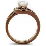 TK2032LC - IP Rose Gold & IP light Coffee Stainless Steel Ring with AAA Grade CZ  in Clear - Alamode