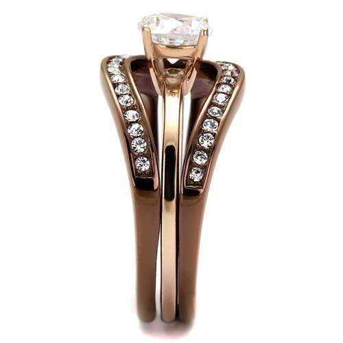 TK2032LC - IP Rose Gold & IP light Coffee Stainless Steel Ring with AAA Grade CZ in Clear - Alamode - Flyclothing LLC