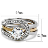 TK2032 - Two-Tone IP Rose Gold Stainless Steel Ring with AAA Grade CZ  in Clear - Alamode