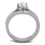 TK2039 - High polished (no plating) Stainless Steel Ring with AAA Grade CZ  in Clear - Alamode