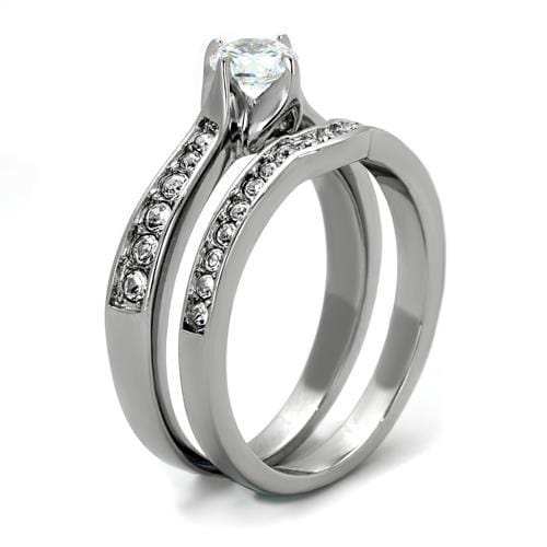 TK2039 - High polished (no plating) Stainless Steel Ring with AAA Grade CZ in Clear - Alamode - Flyclothing LLC
