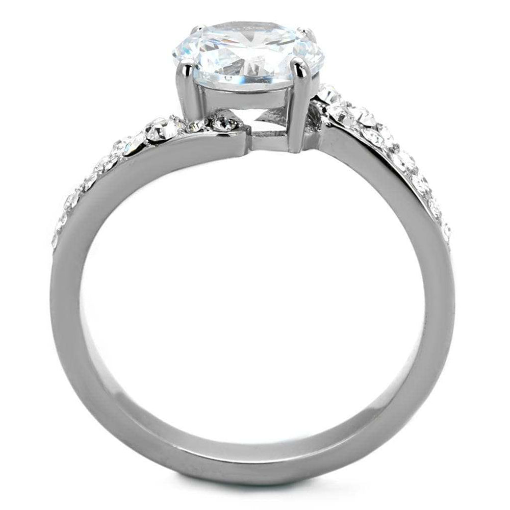 TK2040 - High polished (no plating) Stainless Steel Ring with AAA Grade CZ in Clear - Alamode - Flyclothing LLC