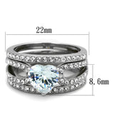 TK2041 - High polished (no plating) Stainless Steel Ring with AAA Grade CZ  in Clear - Alamode