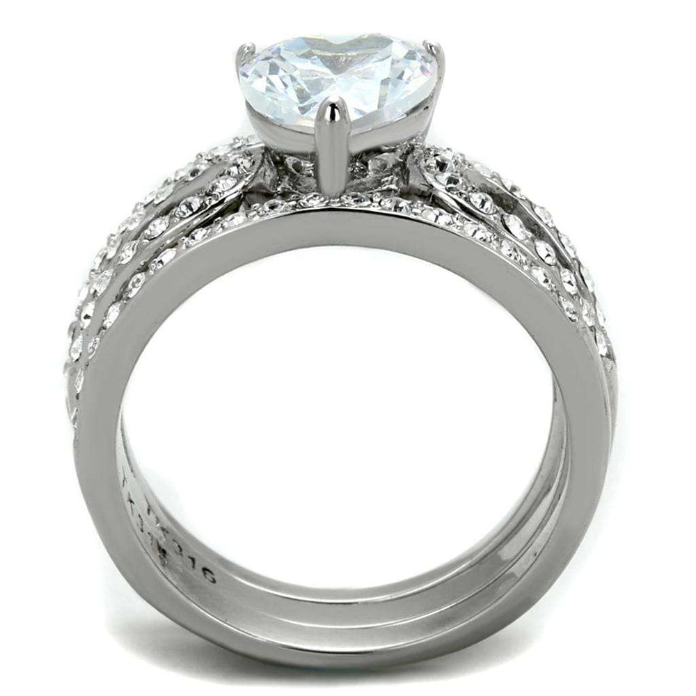 TK2041 - High polished (no plating) Stainless Steel Ring with AAA Grade CZ in Clear - Alamode - Flyclothing LLC