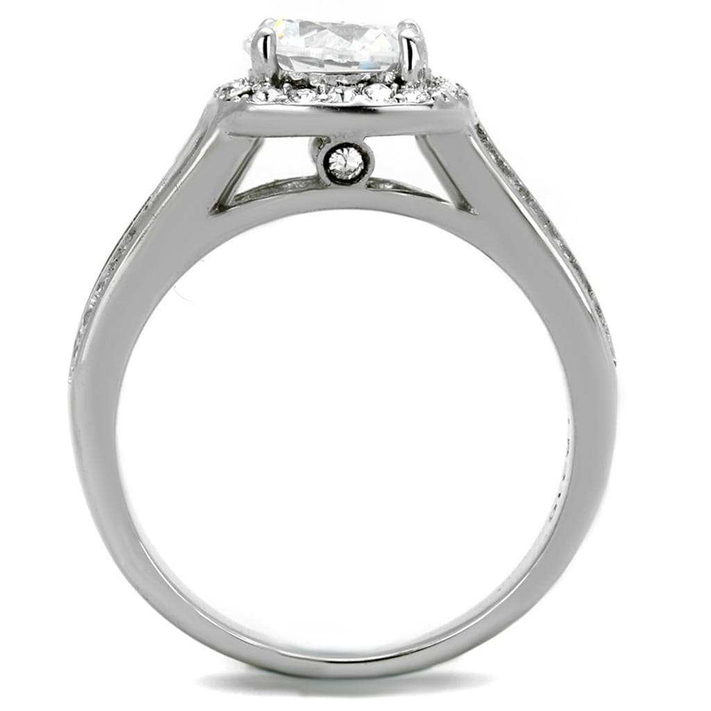 TK2043 - High polished (no plating) Stainless Steel Ring with AAA Grade CZ in Clear - Alamode - Flyclothing LLC