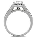 TK2043 - High polished (no plating) Stainless Steel Ring with AAA Grade CZ  in Clear - Alamode
