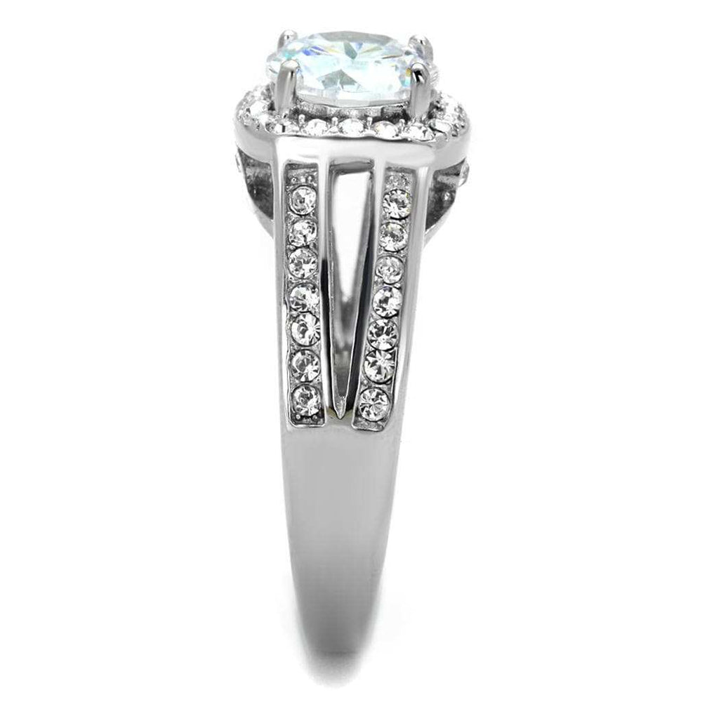TK2043 - High polished (no plating) Stainless Steel Ring with AAA Grade CZ in Clear - Alamode - Flyclothing LLC