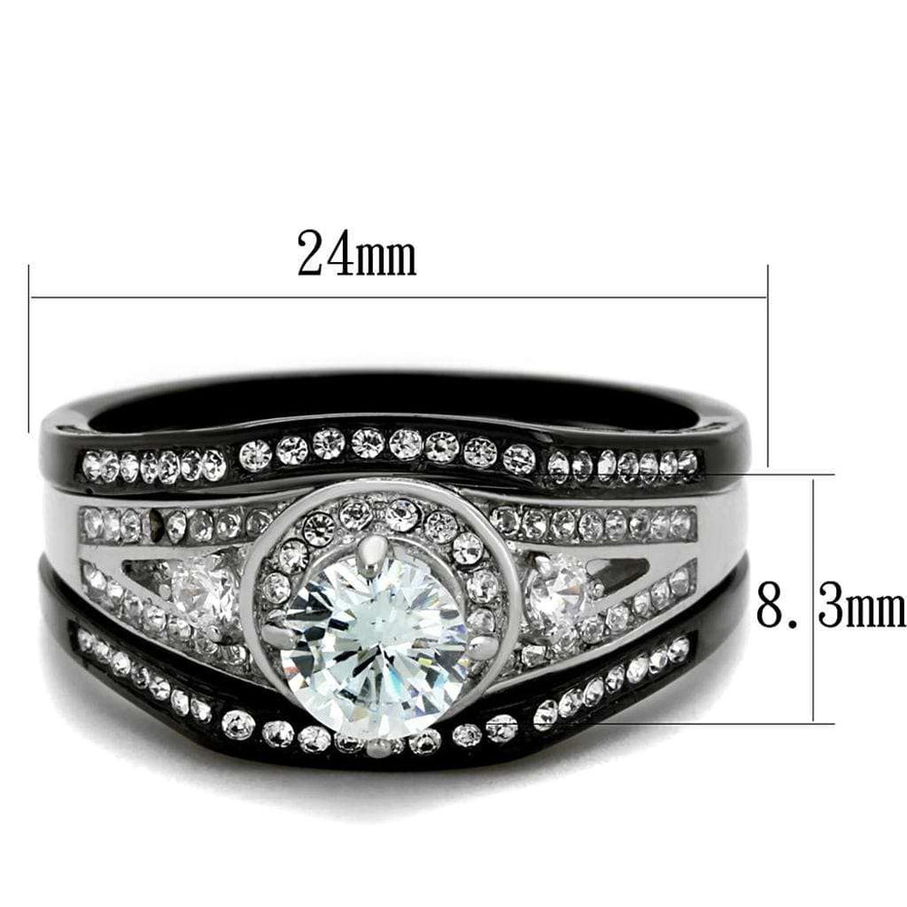 TK2044 - Two-Tone IP Black Stainless Steel Ring with AAA Grade CZ in Clear - Alamode - Flyclothing LLC