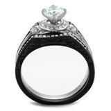 TK2044 - Two-Tone IP Black Stainless Steel Ring with AAA Grade CZ  in Clear - Alamode